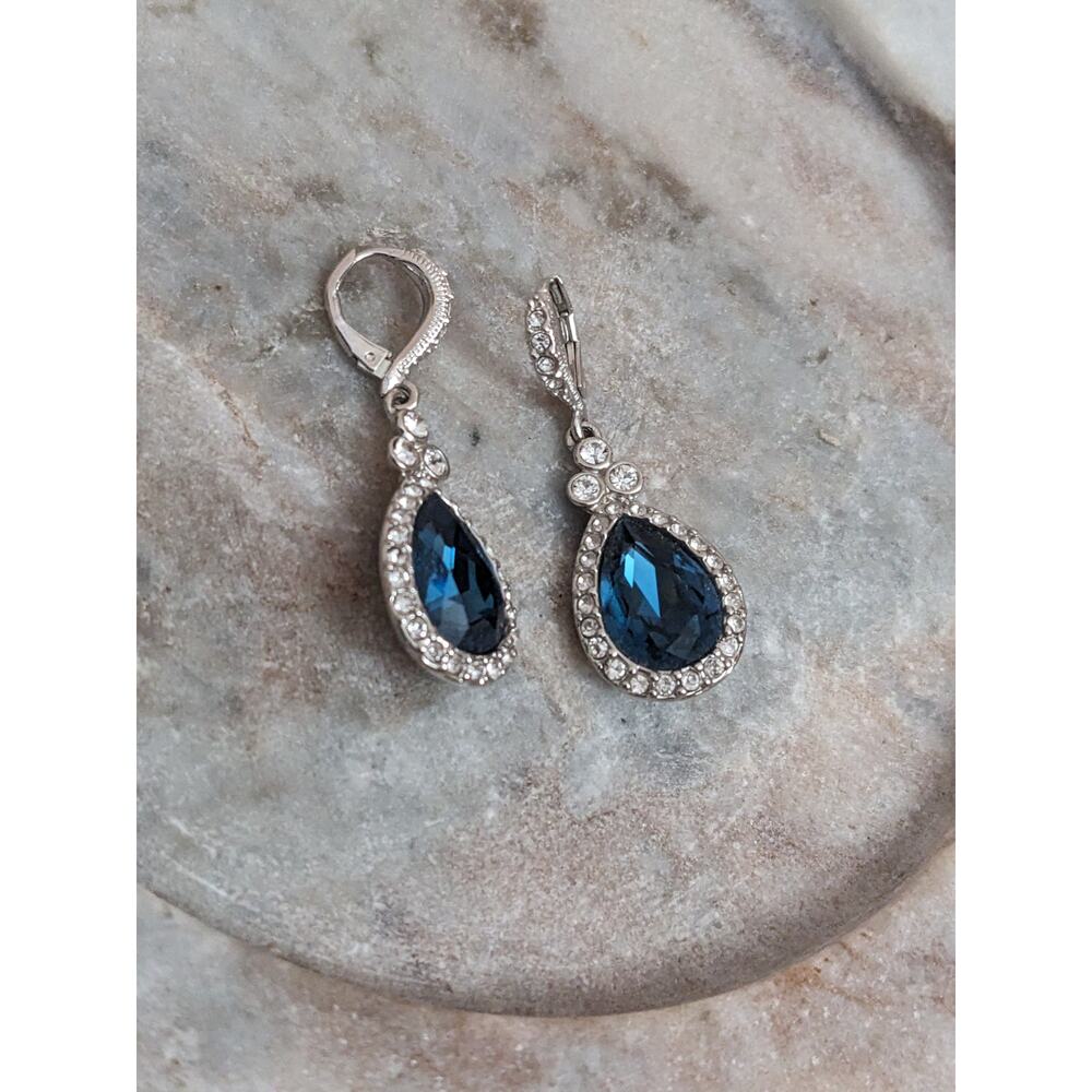 Givenchy Silver Tone Pave Crystal Drop Earring with Blue Glass Stone - Picture 3 of 10